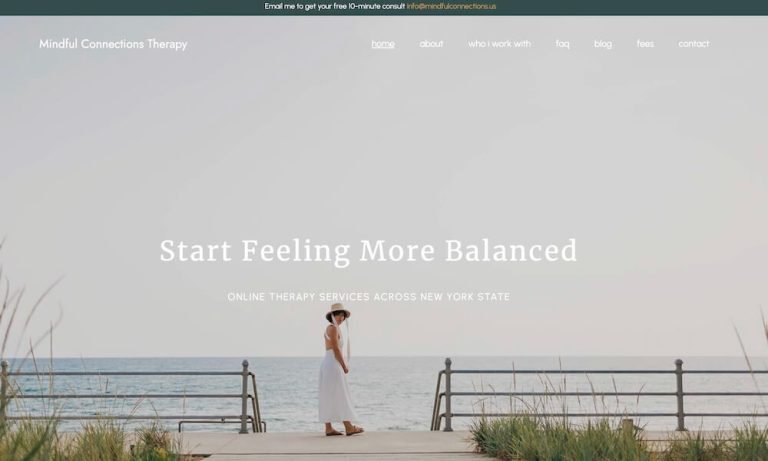 Homepage of Mindful Connections Therapy, a New York therapy website designed by Empathysites