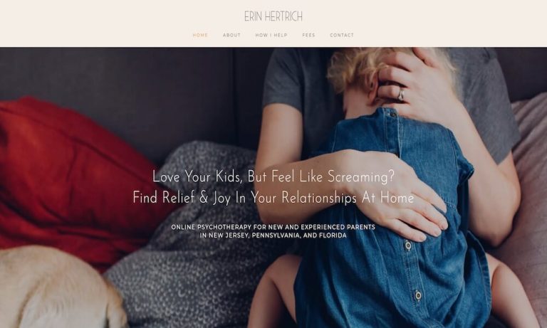 Homepage of Erin Hertrich's perinatal therapy website designed by Empathysites