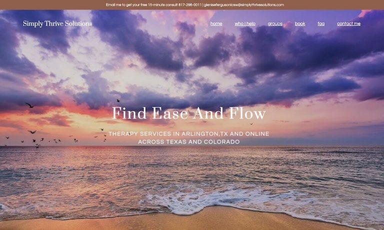 Homepage of Simply Thrive Solutions, a Texas therapy website designed by Empathysites