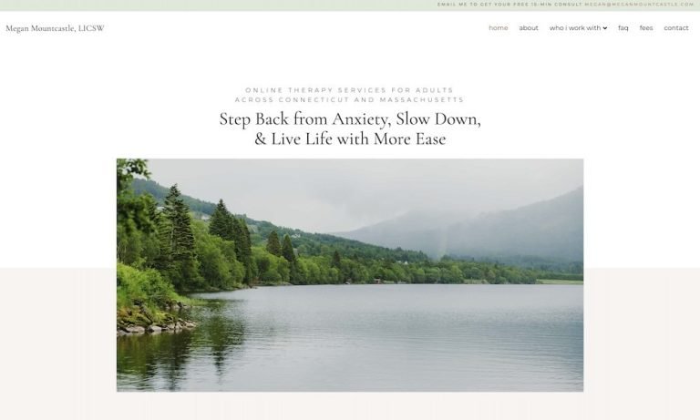 Homepage of Megan Mountcastle's anxiety and IBS therapy website designed by Empathysites