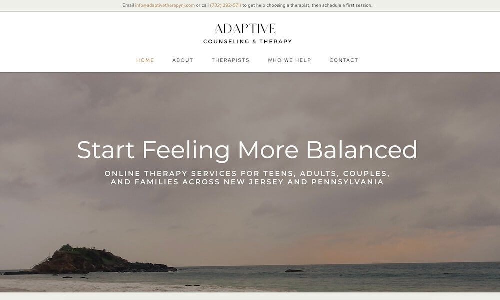 Homepage of Adaptive Counseling and Therapy, a group practice website designed by Empathysites