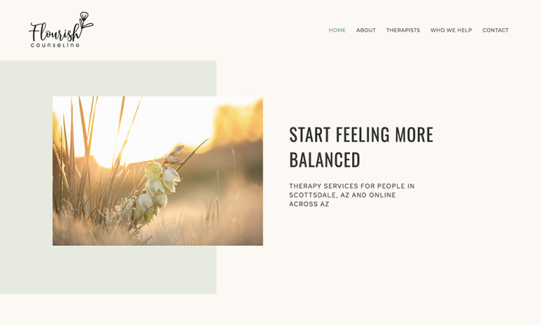 Homepage of Flourish Counseling, an Arizona group practice website designed by Empathysites