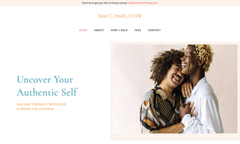 Homepage of Sean C. Smith's affirming therapy website designed by Empathysites