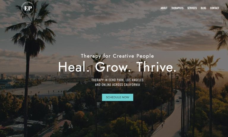 Homepage of Echo Park Creative Psychology, a Los Angeles group practice website designed by Empathysites