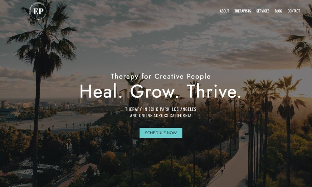 Homepage of Echo Park Creative Psychology, a Los Angeles group practice website designed by Empathysites