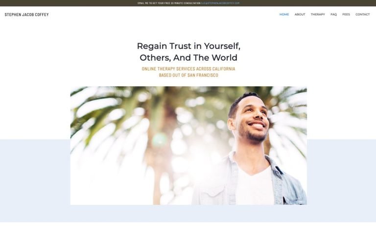 Homepage of Stephen Jacob Coffey's San Francisco therapy website designed by Empathysites