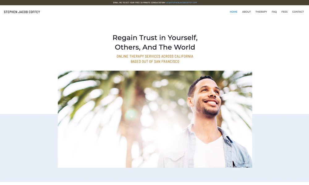 Homepage of Stephen Jacob Coffey's San Francisco therapy website designed by Empathysites