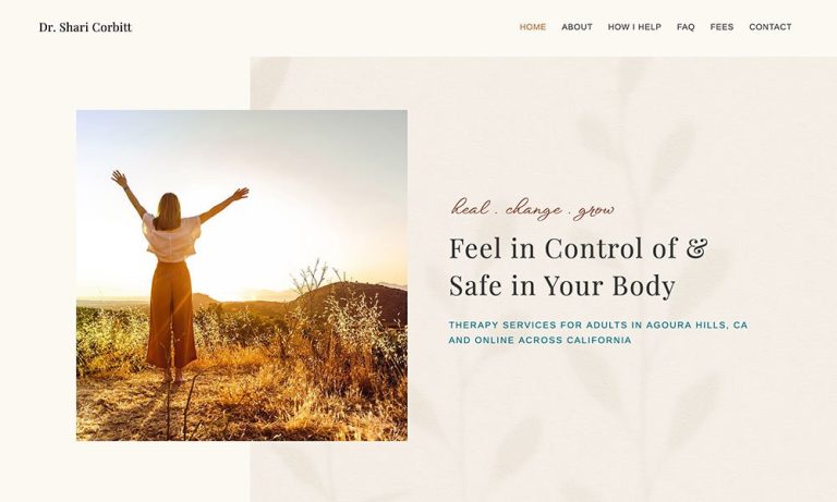 Homepage of Dr. Shari Corbitt's health psychology website designed by Empathysites