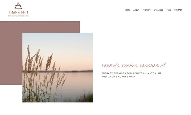 Homepage of Transcend Therapy and Wellness, a Utah therapy website designed by Empathysites