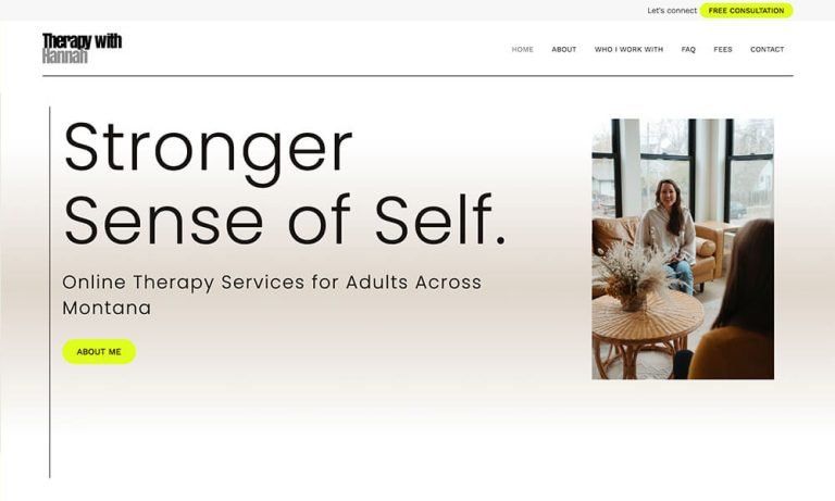Homepage of Hannah Bretz Counseling, a Montana therapy website designed by Empathysites