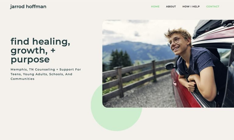 Homepage of Jarrod Hoffman's teen therapy website designed by Empathysites