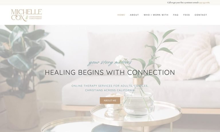 Homepage of Michelle J. Cox Therapy, a California counseling website designed by Empathysites