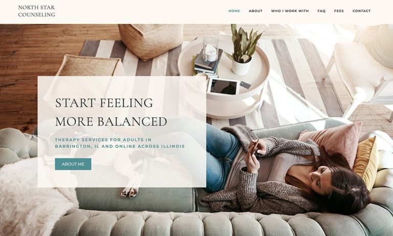 Homepage of North Star Therapy, an Illinois counseling website designed by Empathysites