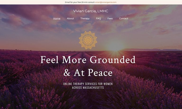 Homepage of Vivian Garcia's Massachusetts therapy website designed by Empathysites