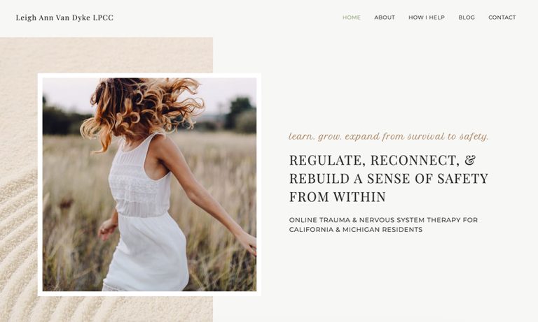 Homepage of Leigh Ann Van Dyke's trauma therapy website designed by Empathysites