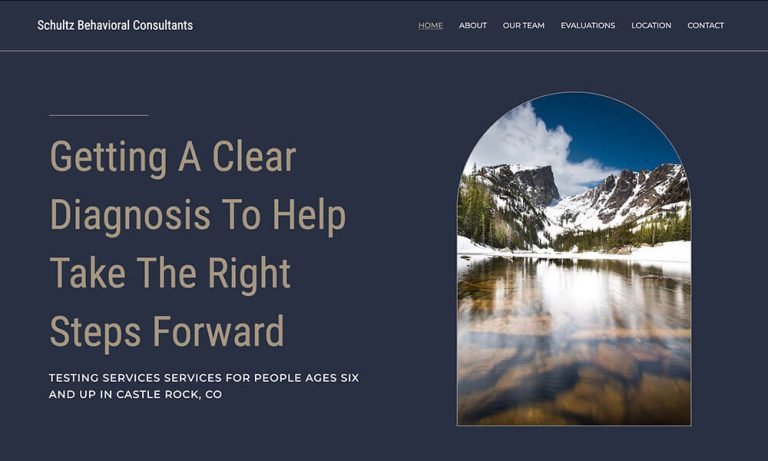 Homepage of Schultz Behavioral Consultants, a Colorado testing practice website designed by Empathysites