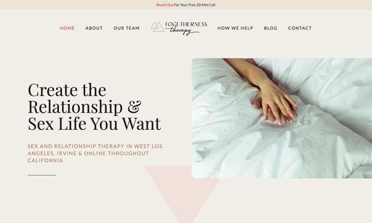 Homepage of Togetherness Therapy, a California sex therapy group practice website designed by Empathysites